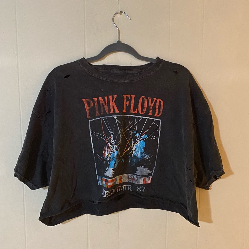 Urban Outfitters Cropped Raw Hem Distressed Pink Floyd Shirt